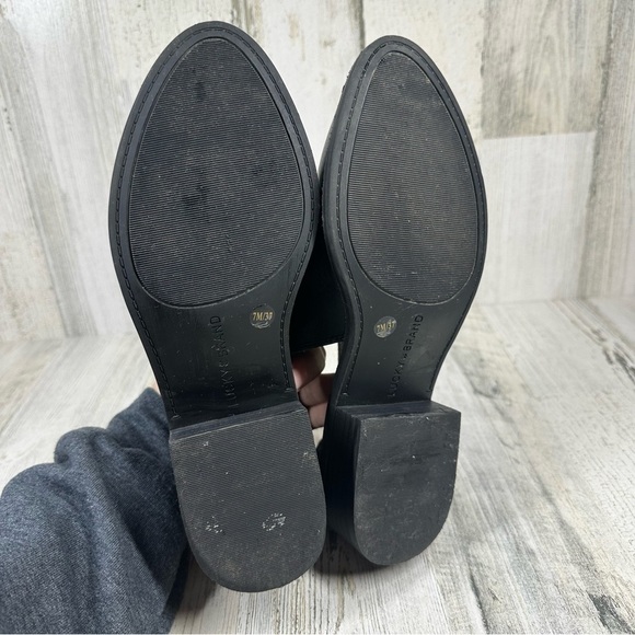 Lucky Brand Giovanna Black Leather Cut Out Heeled Ankle Booties #319 - Picture 10 of 12